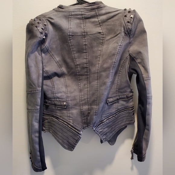 SHALANG | Studed Grey Denim Moto Jacket in Size Large - Picture 2 of 6